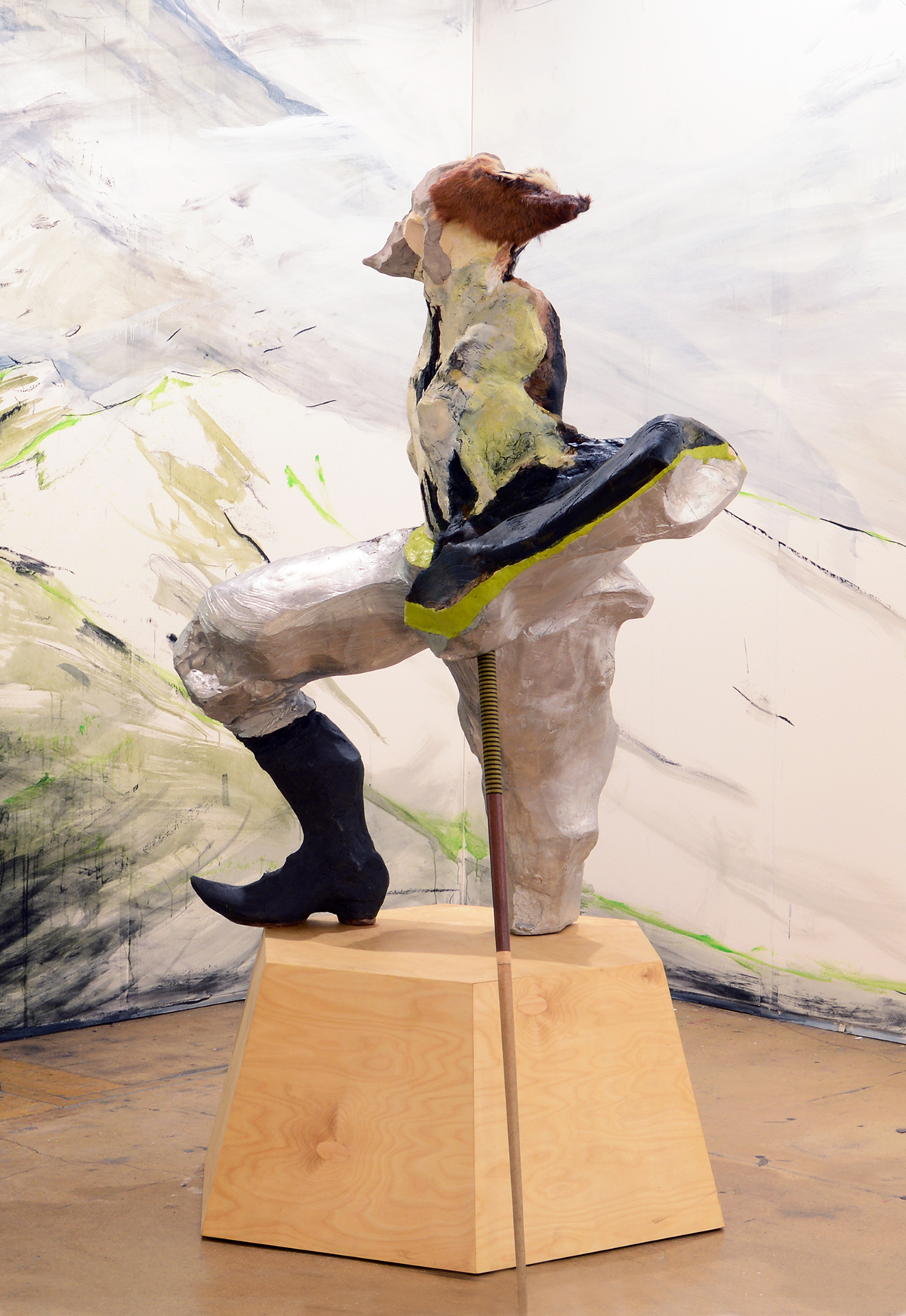 « Roman », aluminium, keramiek, rubber, hout, vacht, 180x110x90cm